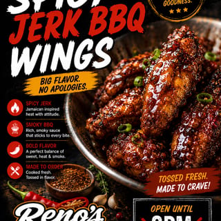BBQ Jerk Jerk Wings W/Fries